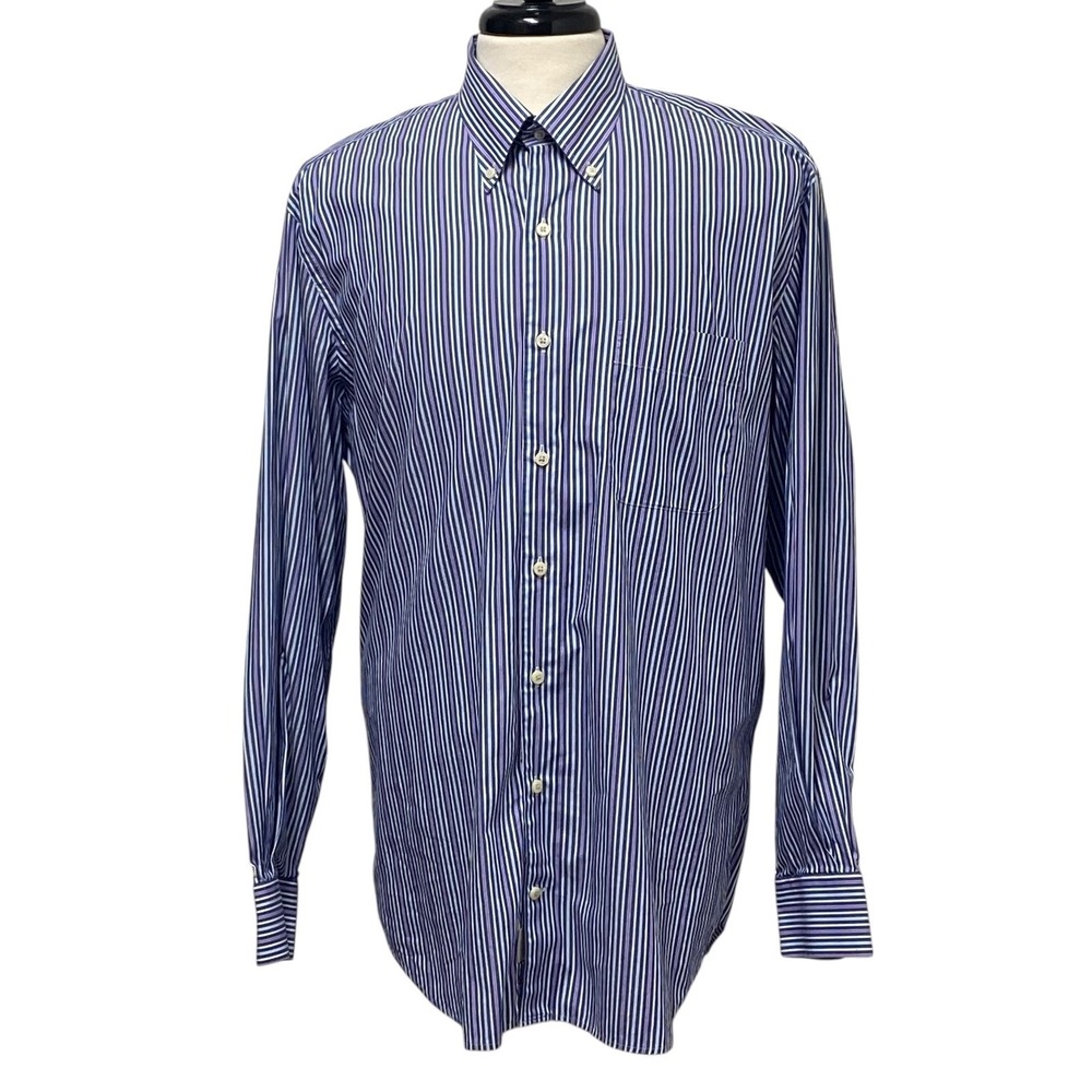 Peter Millar Blue Purple White Stripe Dress Shirt – Size L